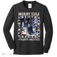 Merry Solstice Happy Yule Christmas Bird Nordic Xmas Graphic Kids Long Sleeve Shirt thumb 0