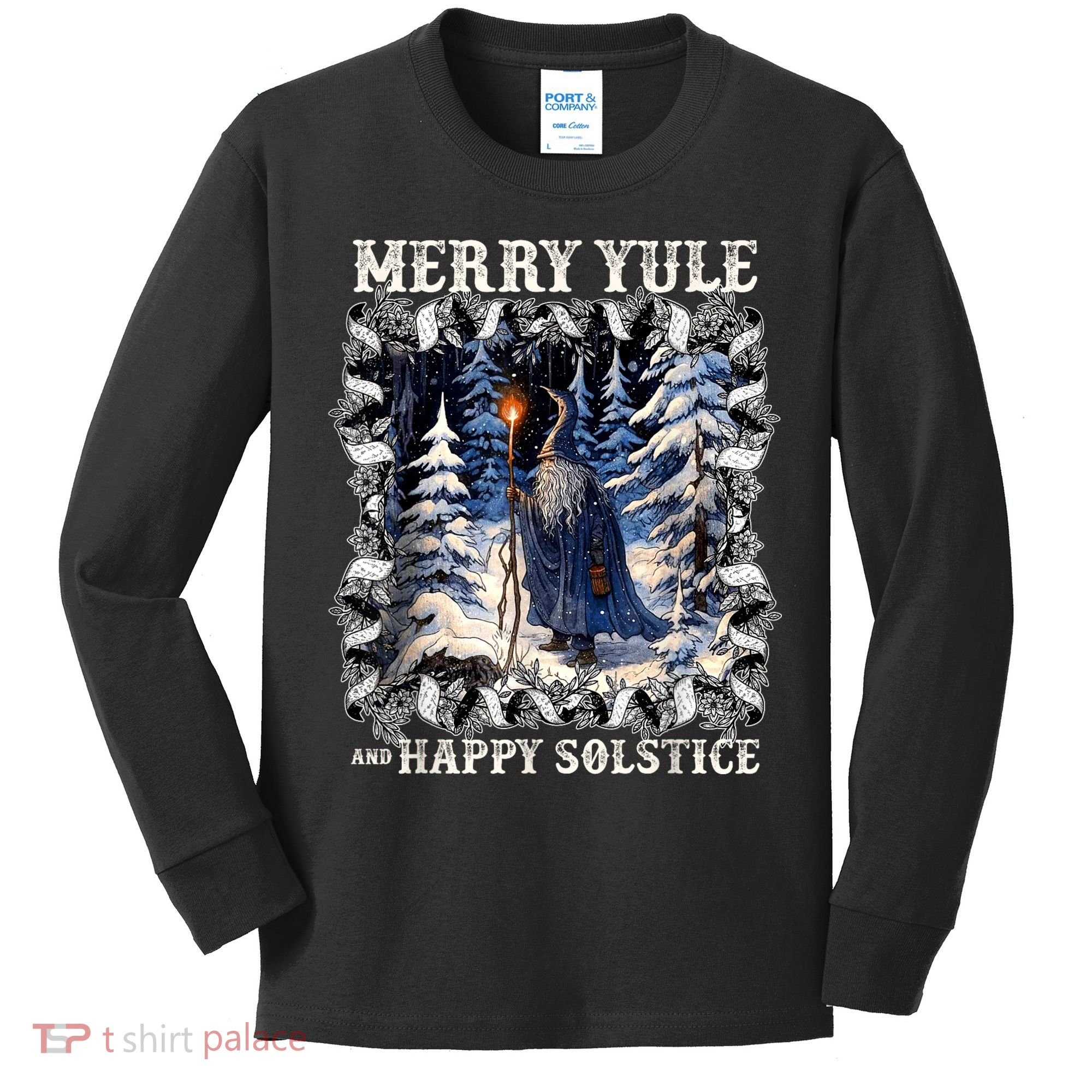 Merry Solstice Happy Yule Christmas Bird Nordic Xmas Graphic Kids Long Sleeve Shirt