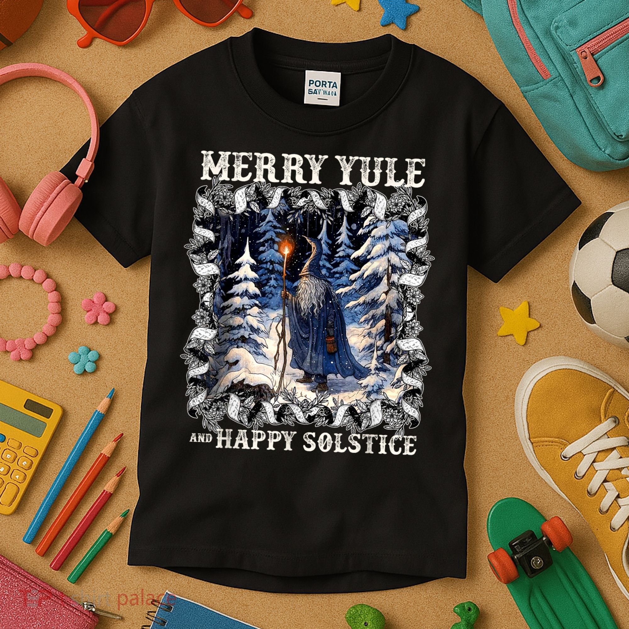 Merry Solstice Happy Yule Christmas Bird Nordic Xmas Graphic Kids T-Shirt