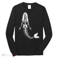 Mermaid Skeleton Halloween Funny Spooky Scary Swimming Long Sleeve Shirt thumb 0