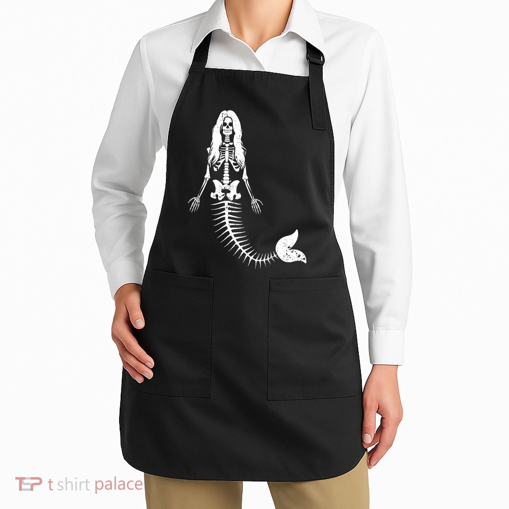 Mermaid Skeleton Halloween Funny Spooky Scary Swimming Apron