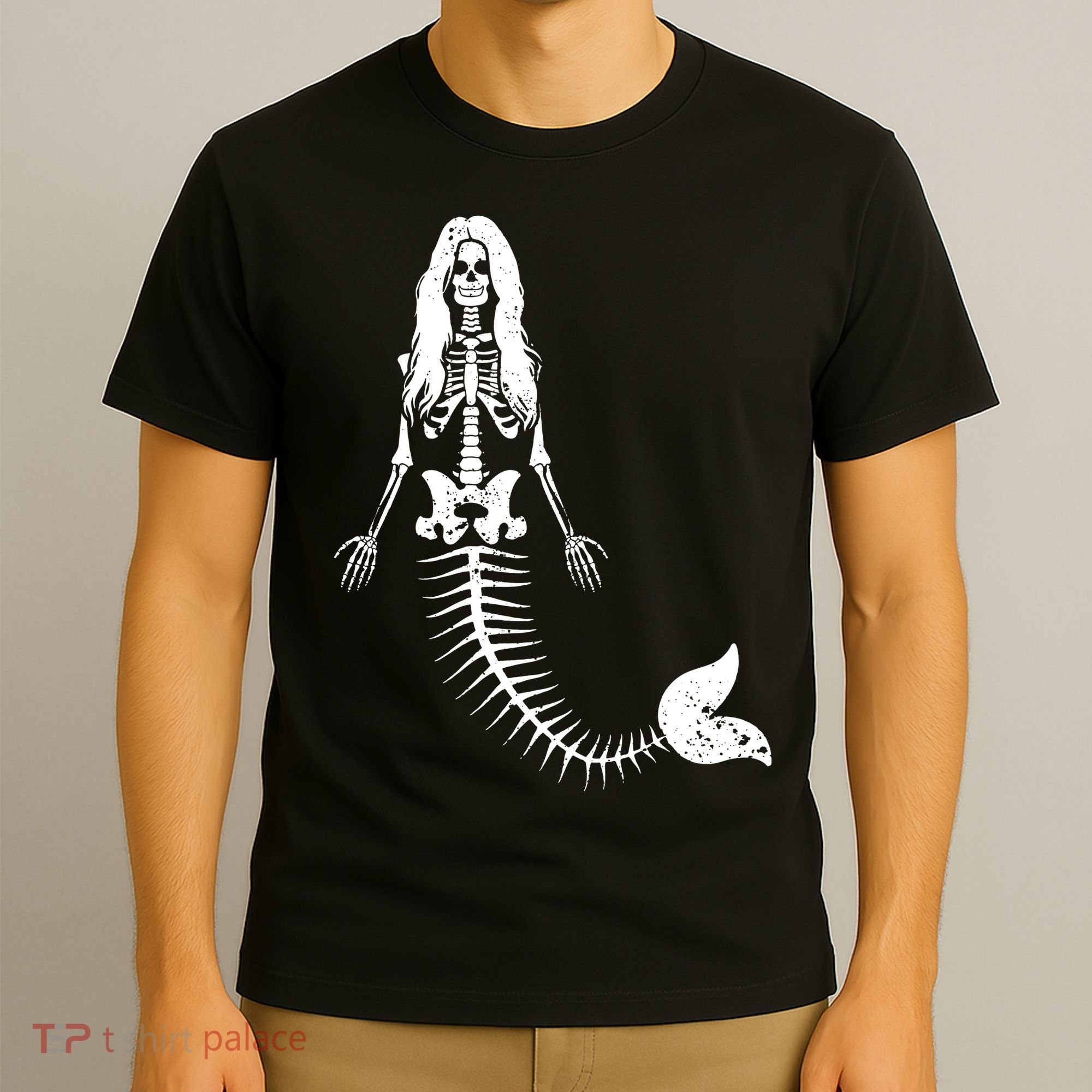 Mermaid Skeleton Halloween Funny Spooky Scary Swimming T-Shirt