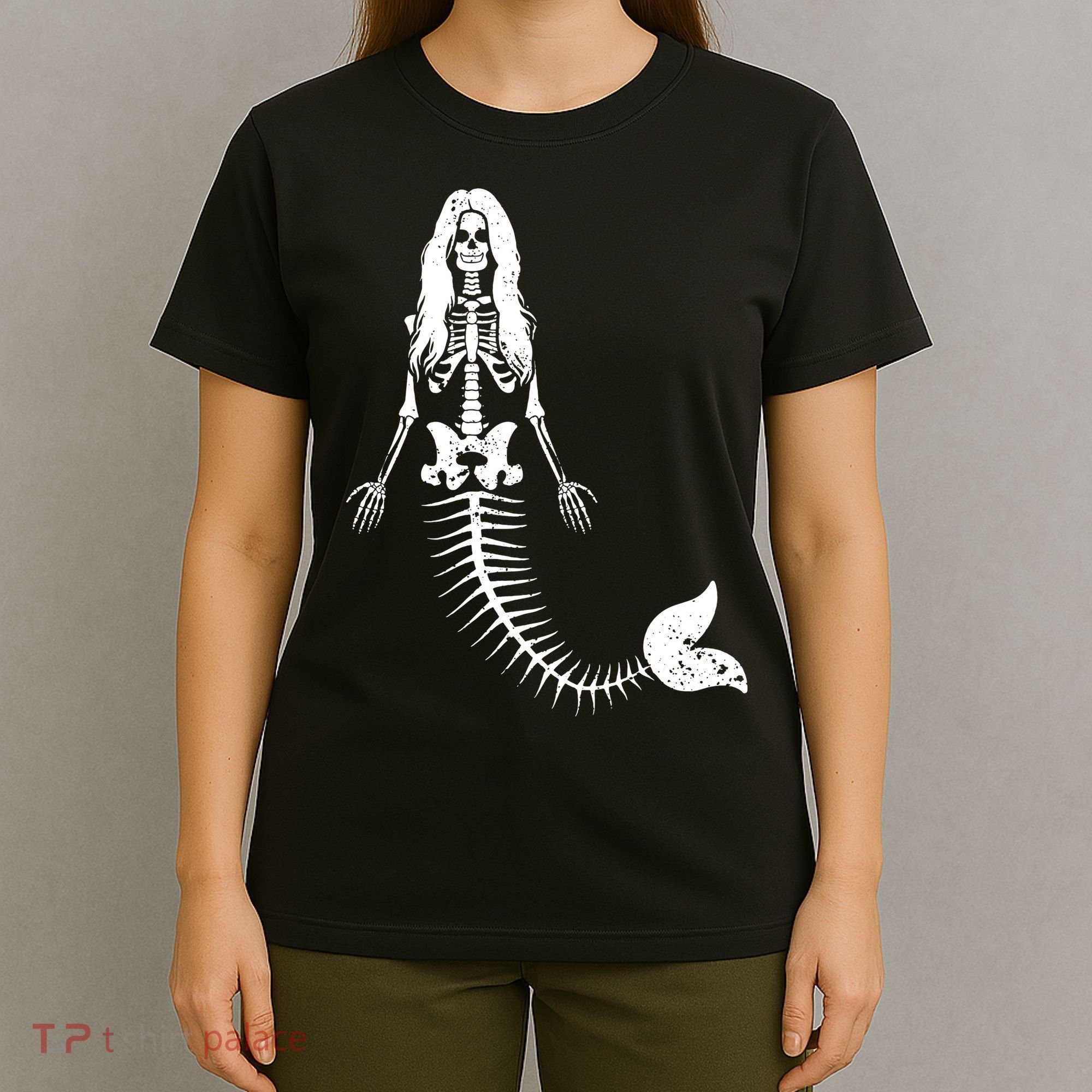 Mermaid Skeleton Halloween Funny Spooky Scary Swimming T-Shirt