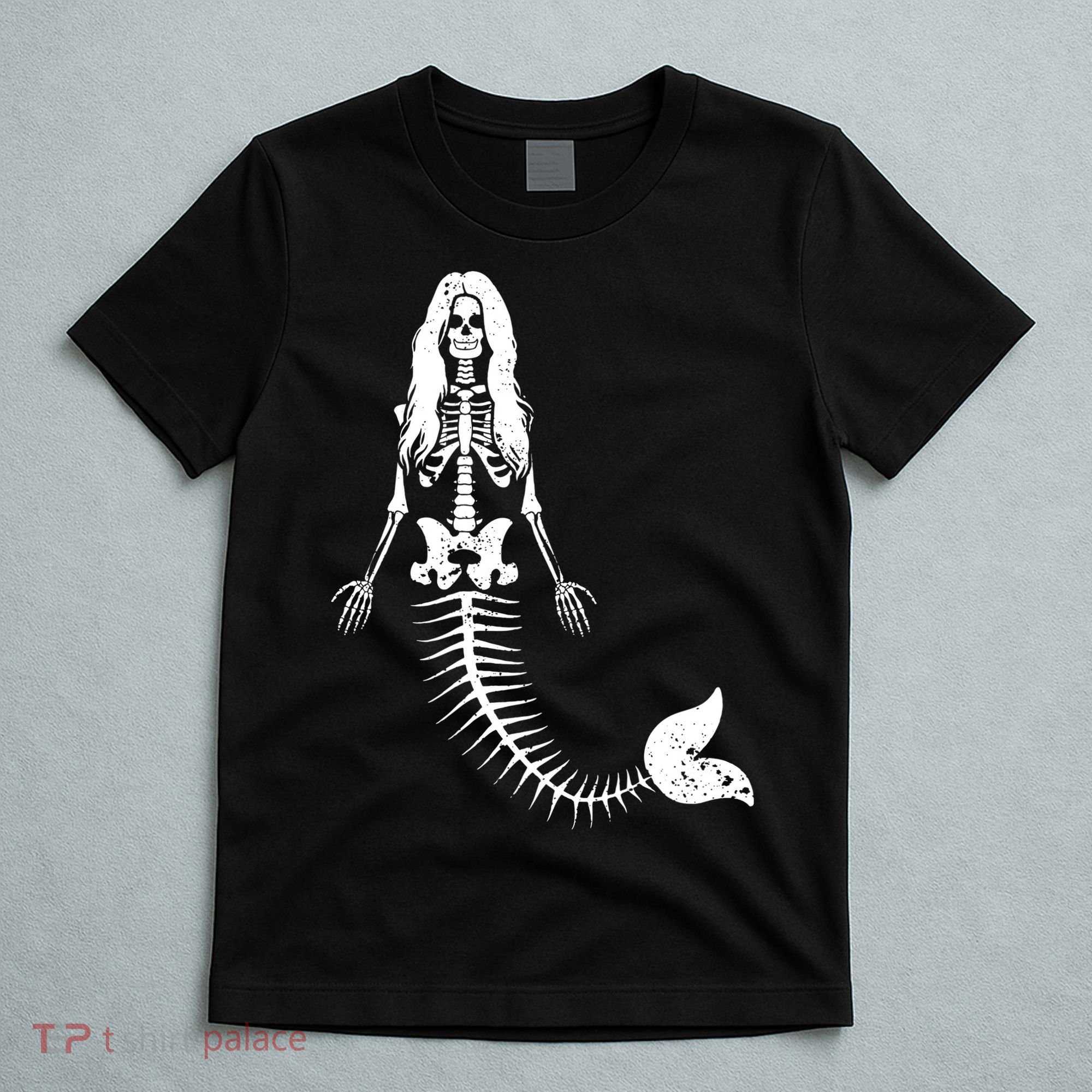 Mermaid Skeleton Halloween Funny Spooky Scary Swimming T-Shirt