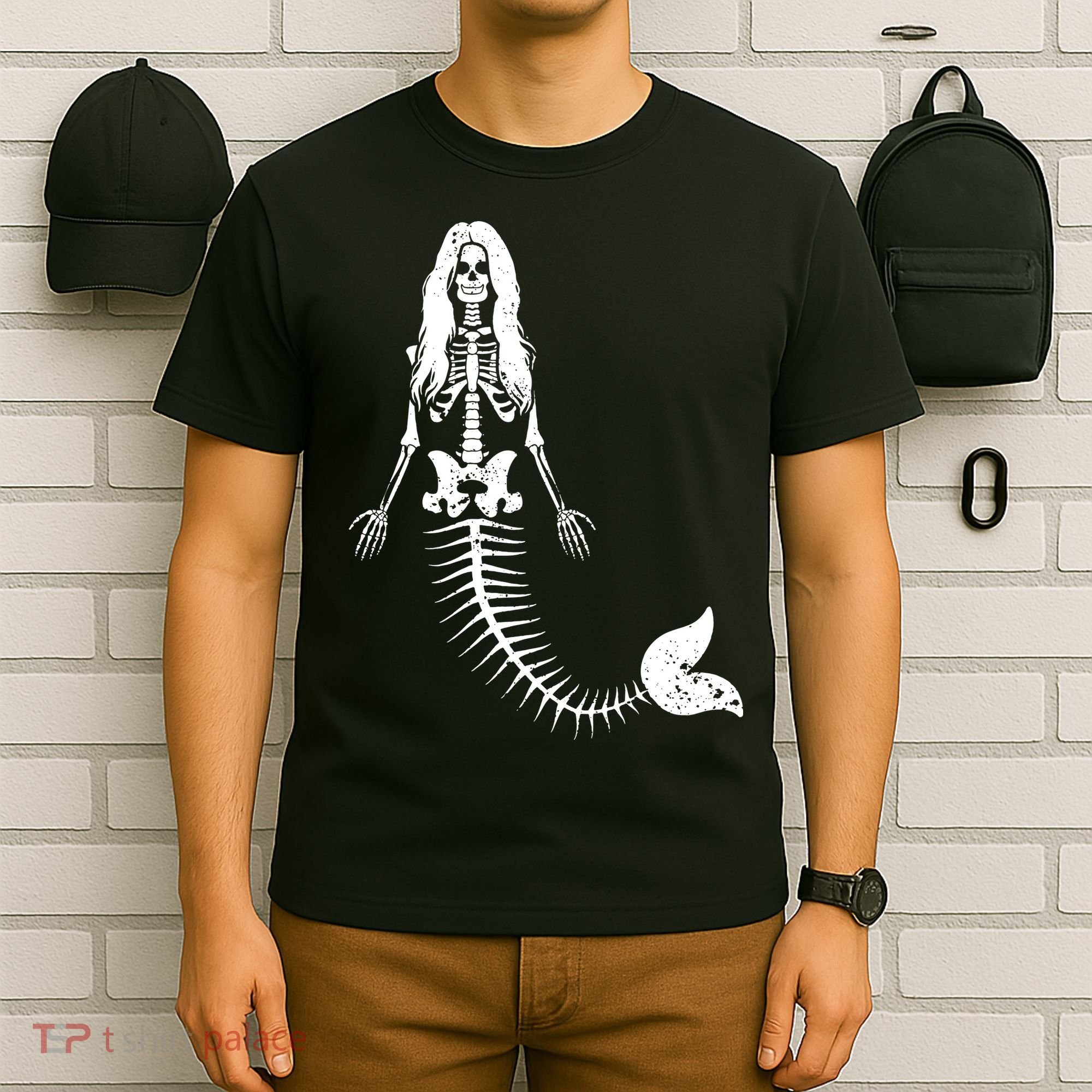Mermaid Skeleton Halloween Funny Spooky Scary Swimming T-Shirt