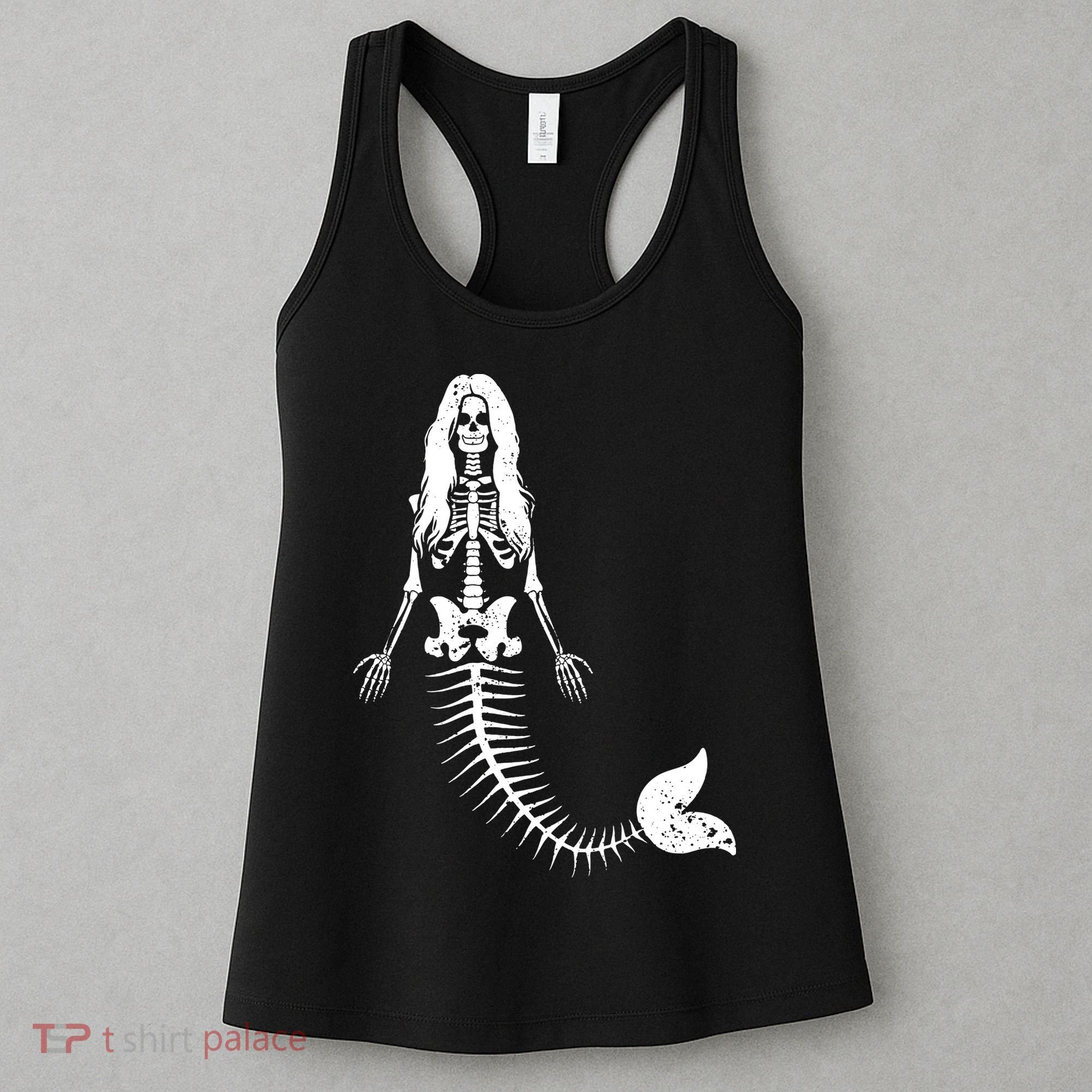 Mermaid Skeleton Halloween Funny Spooky Scary Swimming Women's Tank Top