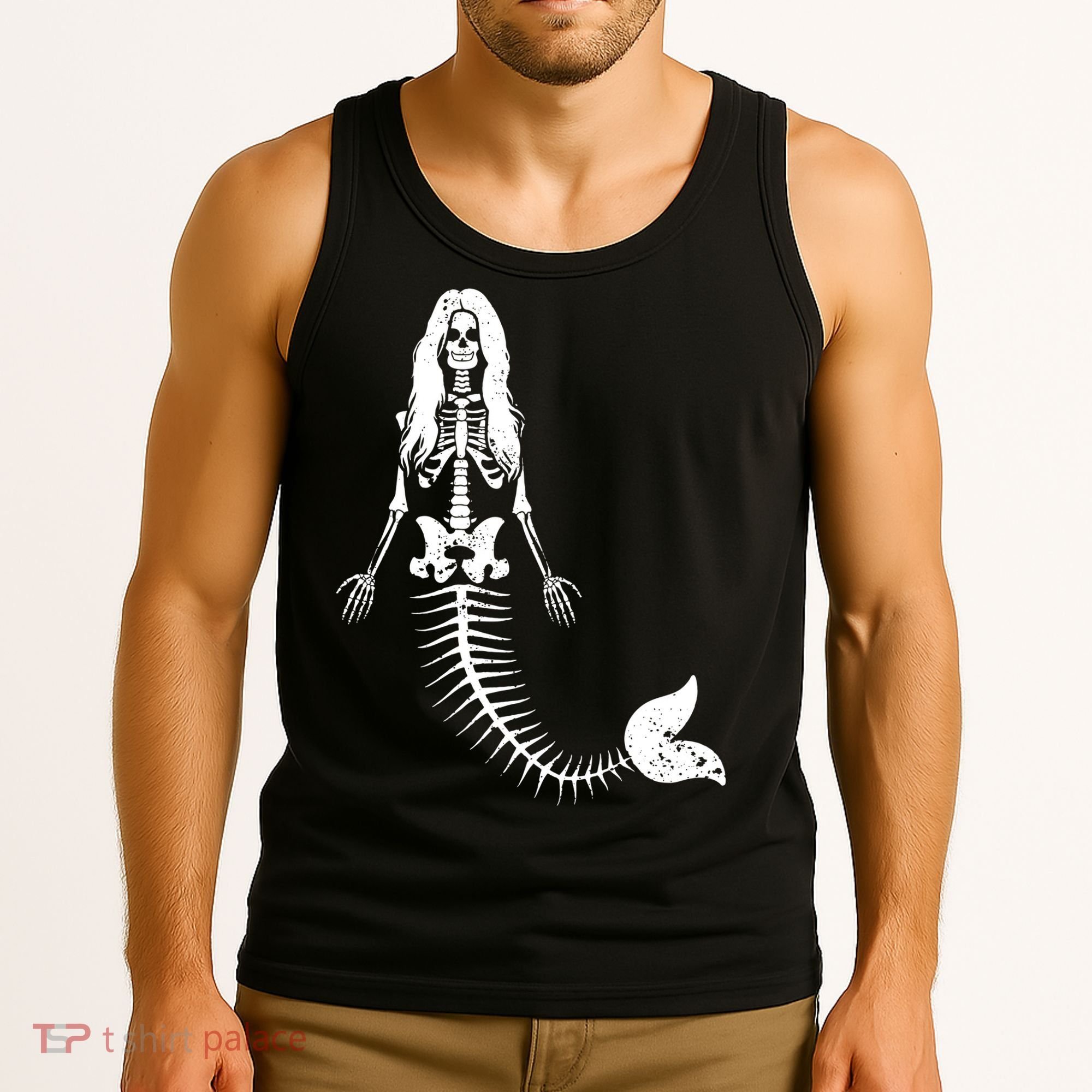 Mermaid Skeleton Halloween Funny Spooky Scary Swimming Tank Top