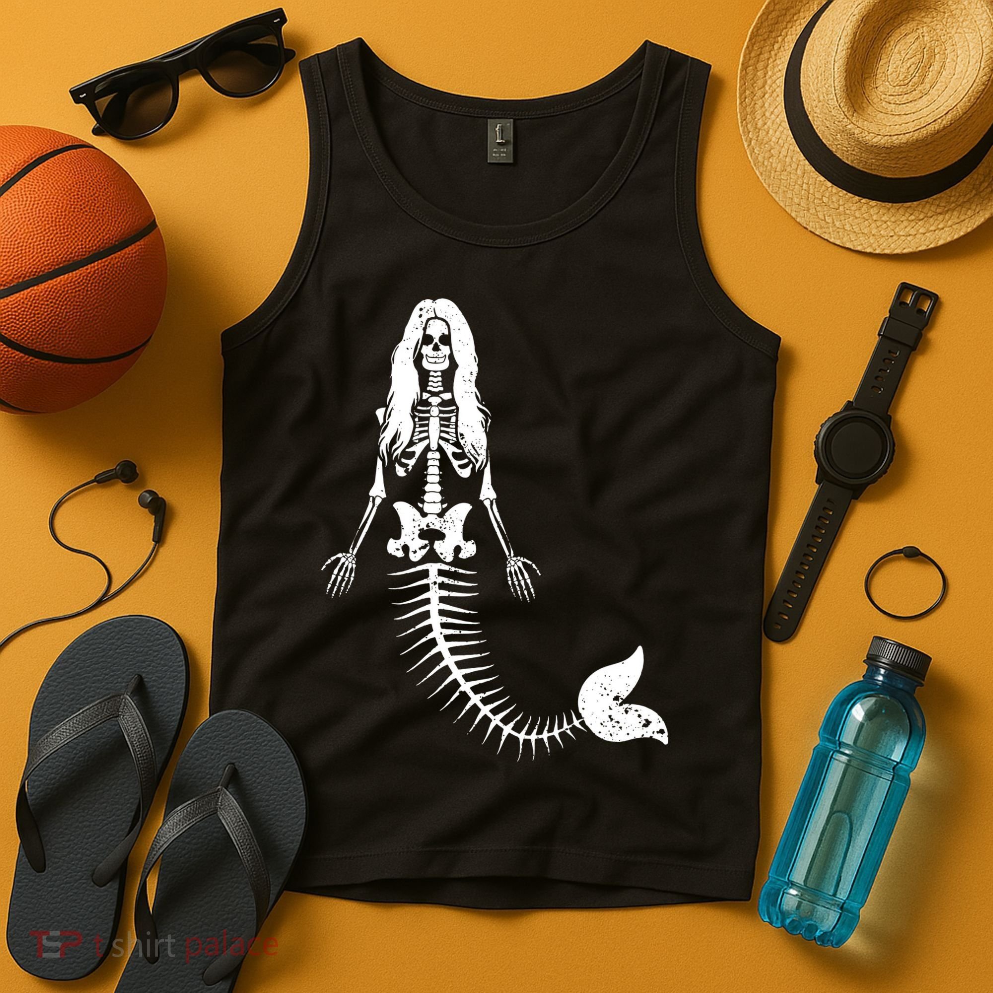 Mermaid Skeleton Halloween Funny Spooky Scary Swimming Tank Top