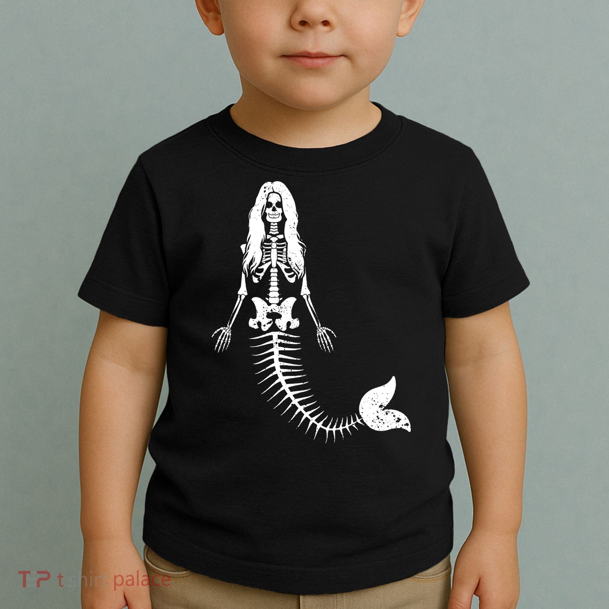 Mermaid Skeleton Halloween Funny Spooky Scary Swimming Toddler T-Shirt