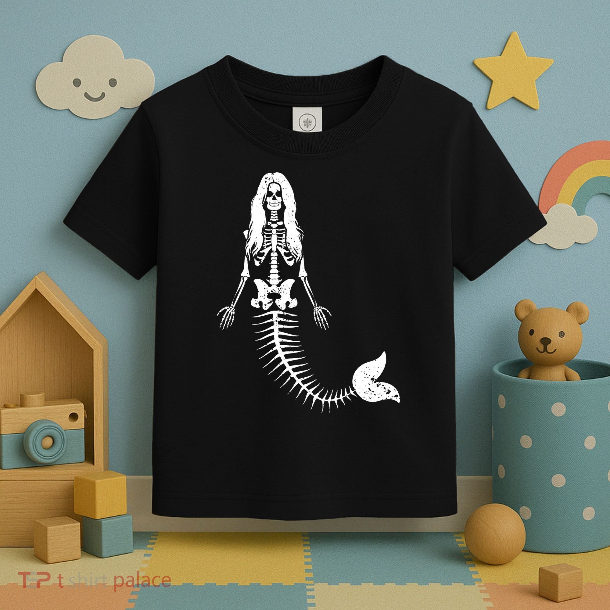 Mermaid Skeleton Halloween Funny Spooky Scary Swimming Toddler T-Shirt