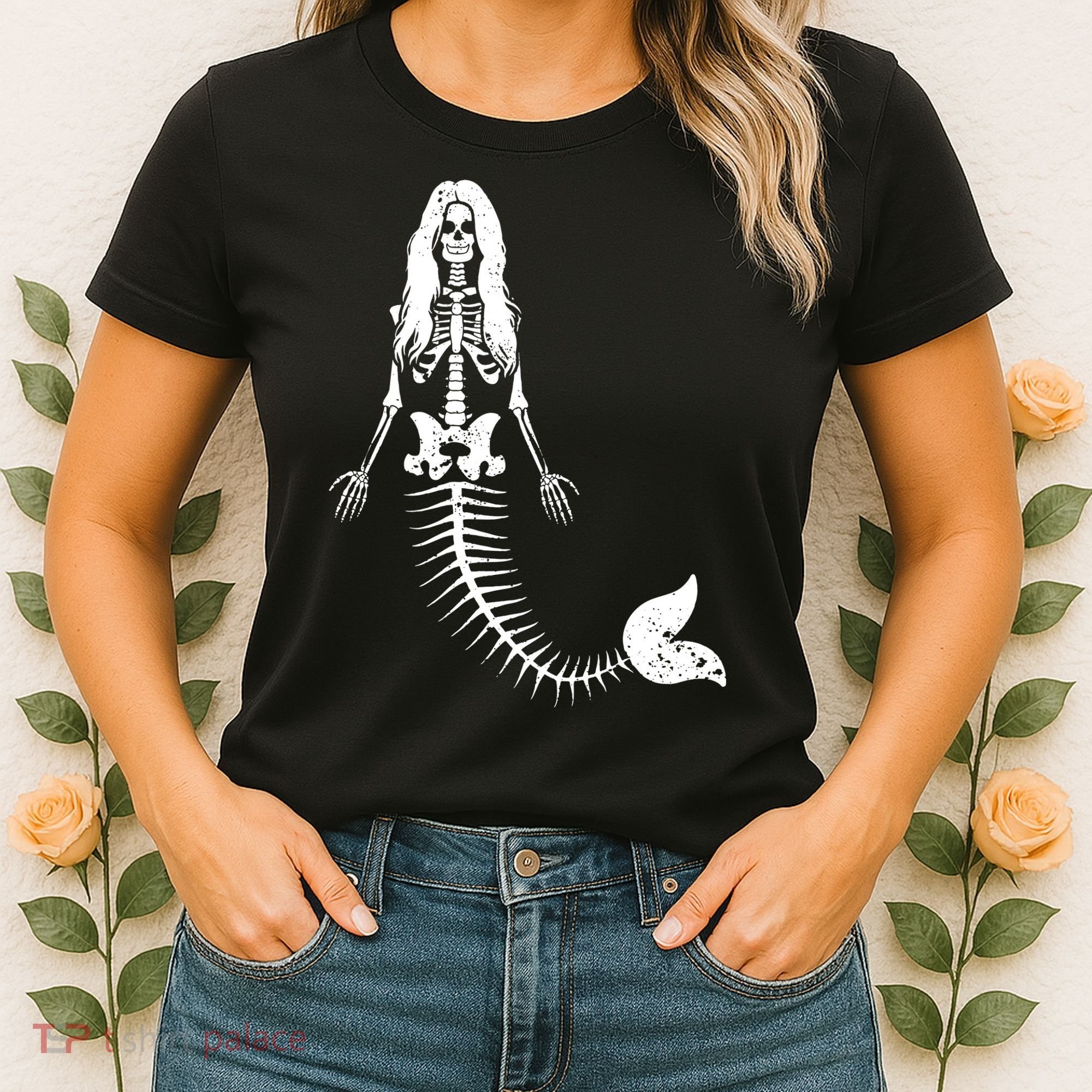 Mermaid Skeleton Halloween Funny Spooky Scary Swimming Women's T-Shirt