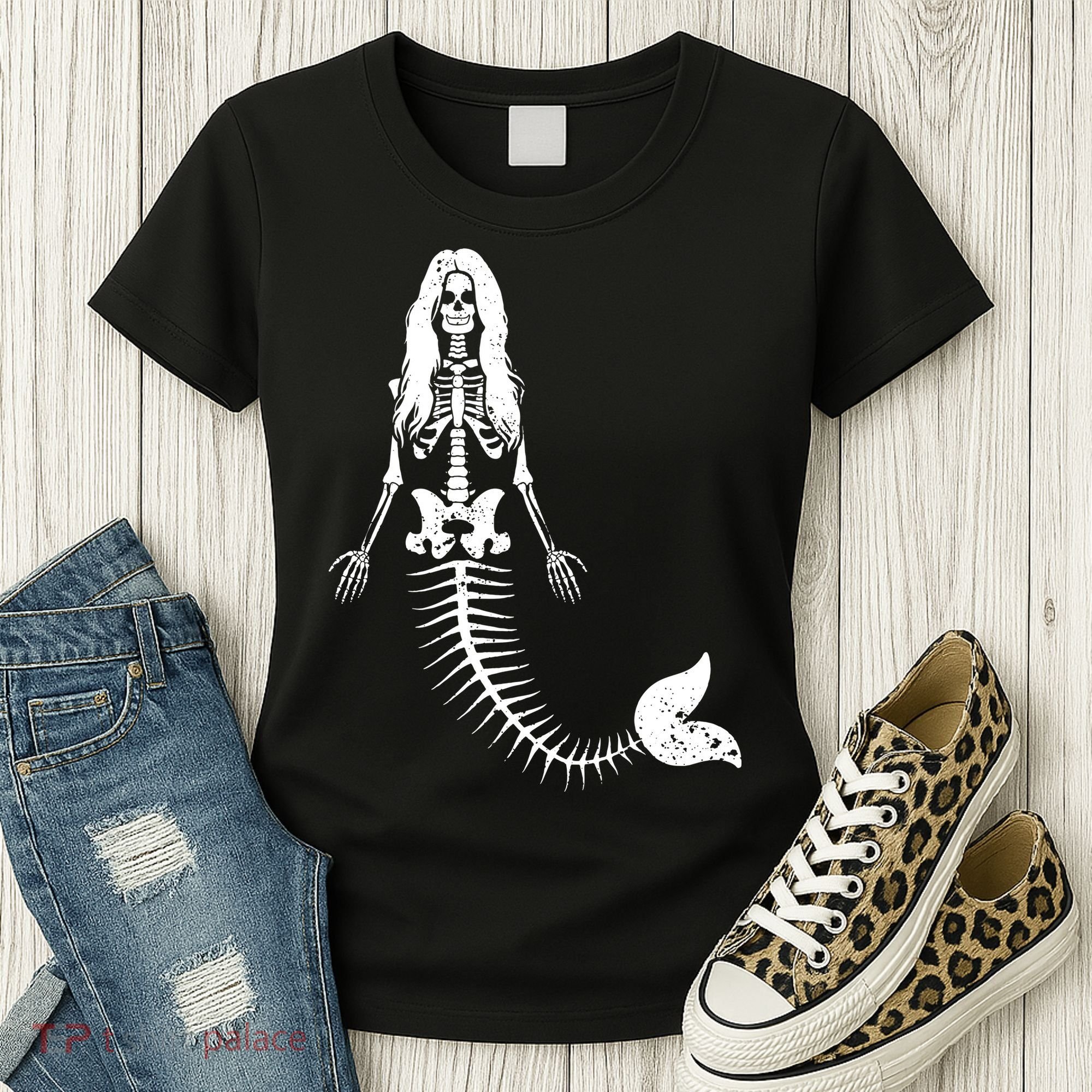 Mermaid Skeleton Halloween Funny Spooky Scary Swimming Women's T-Shirt