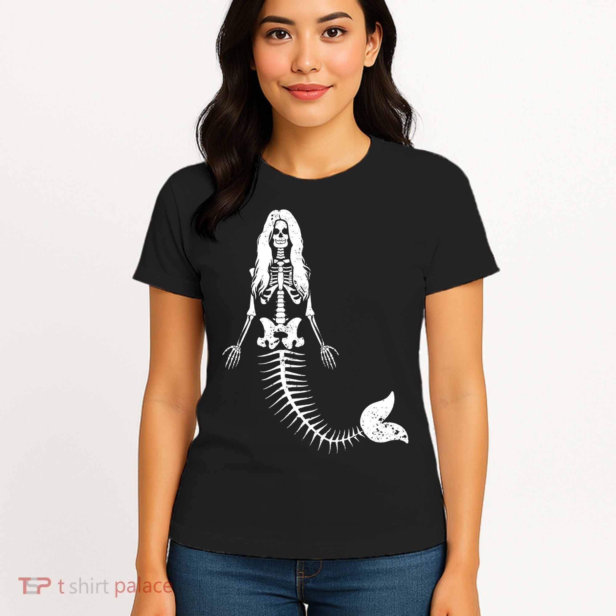 Mermaid Skeleton Halloween Funny Spooky Scary Swimming Women's T-Shirt