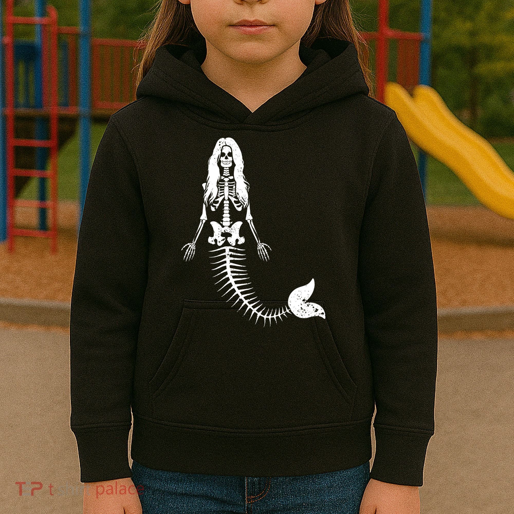 Mermaid Skeleton Halloween Funny Spooky Scary Swimming Kids Hoodie