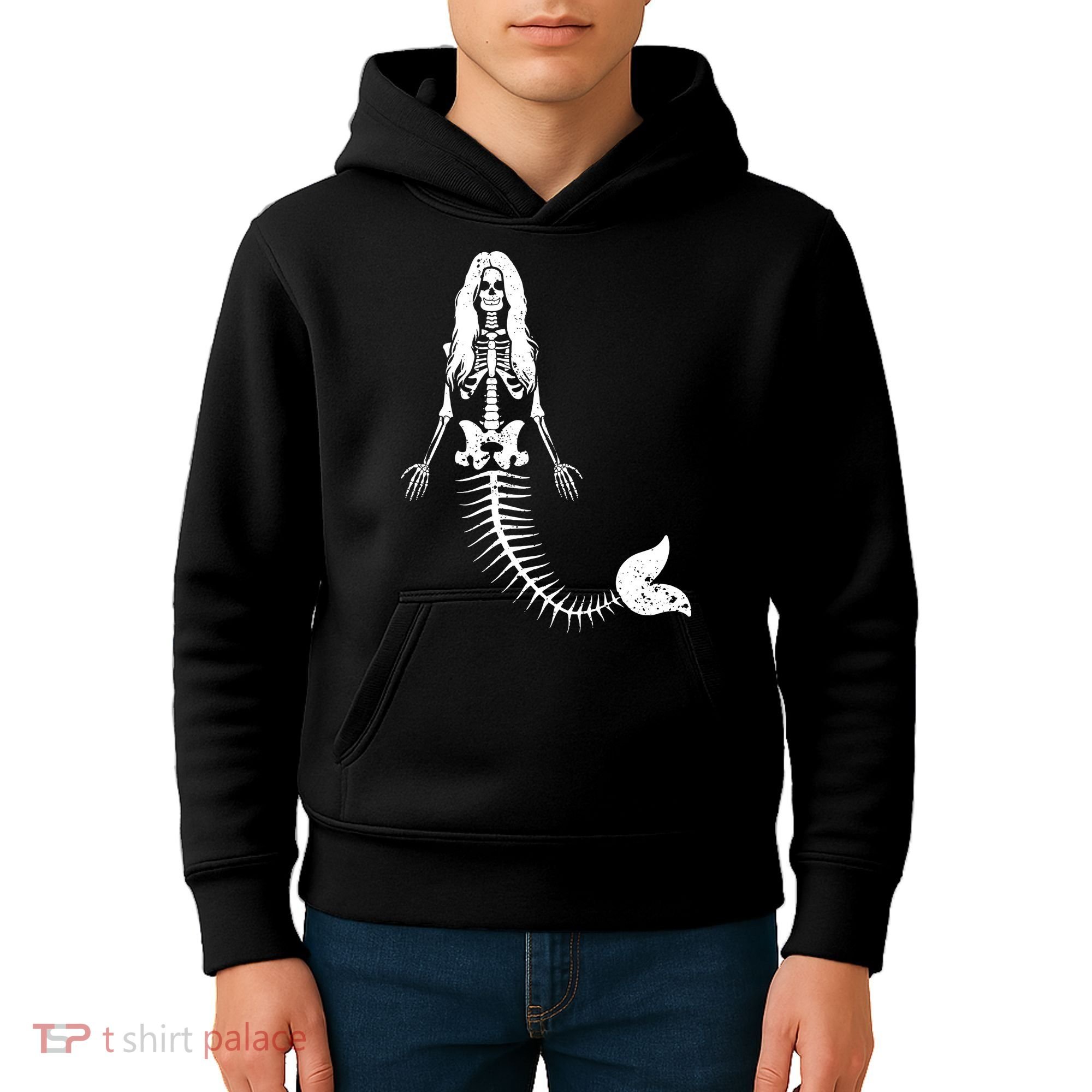 Mermaid Skeleton Halloween Funny Spooky Scary Swimming Kids Hoodie