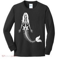 Mermaid Skeleton Halloween Funny Spooky Scary Swimming Kids Long Sleeve Shirt thumb 0