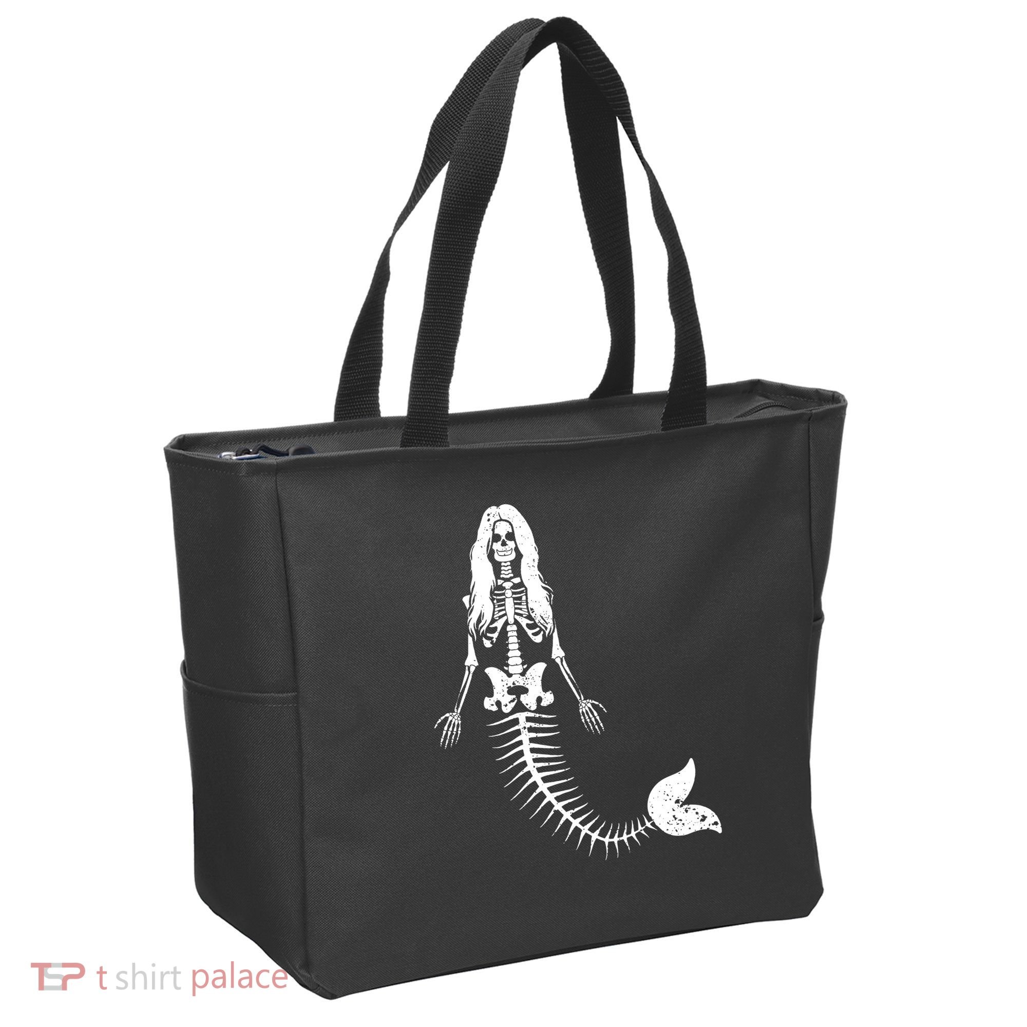 Mermaid Skeleton Halloween Funny Spooky Scary Swimming Tote Bag