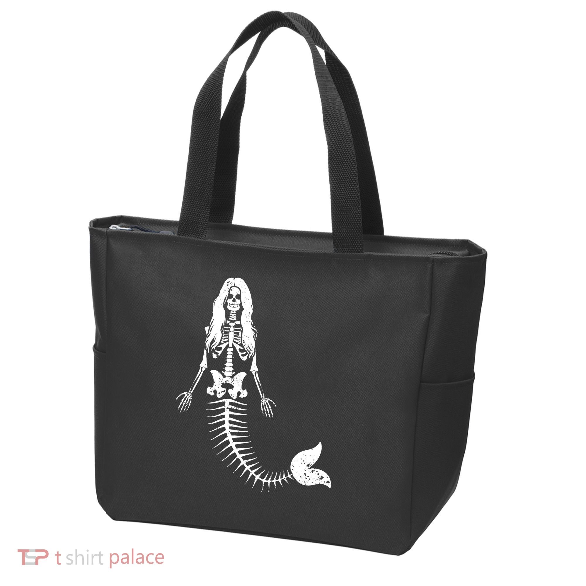 Mermaid Skeleton Halloween Funny Spooky Scary Swimming Tote Bag