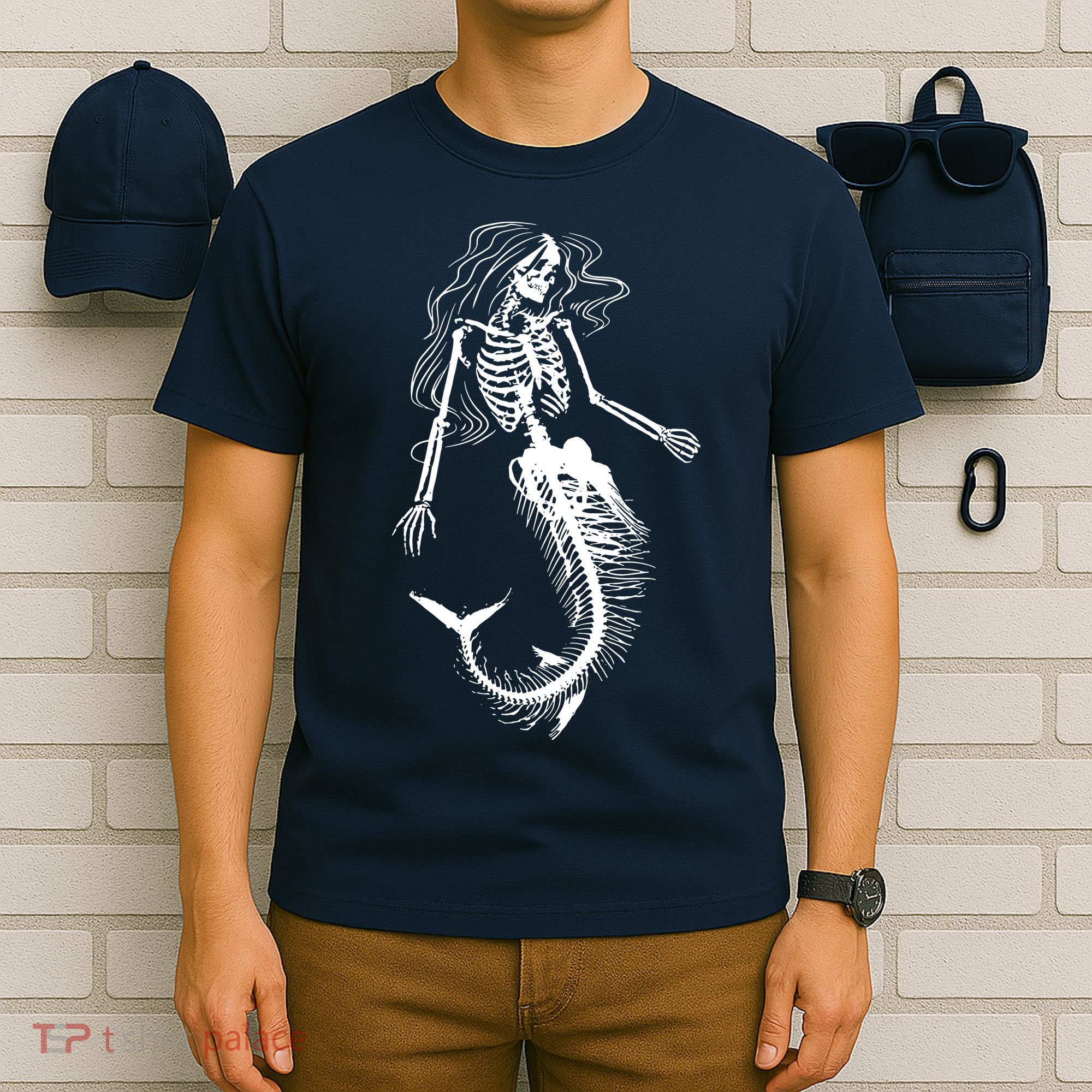 Mermaid Skeleton Halloween Costume Women Girls T-Shirt