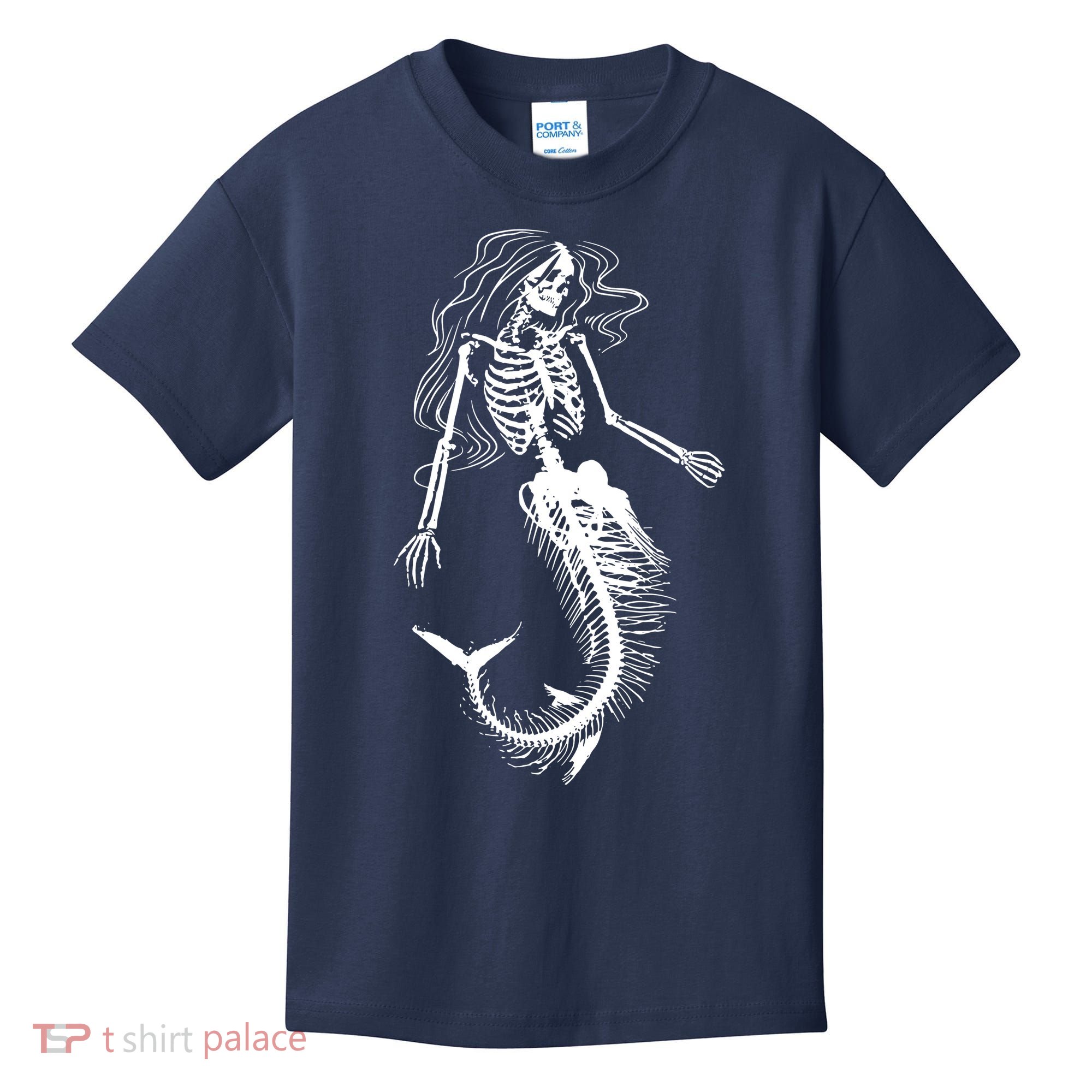 Mermaid Skeleton Halloween Costume Women Girls Kids T-Shirt
