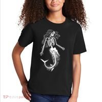 Mermaid Skeleton Halloween Costume Women Girls Kids T-Shirt thumb 2
