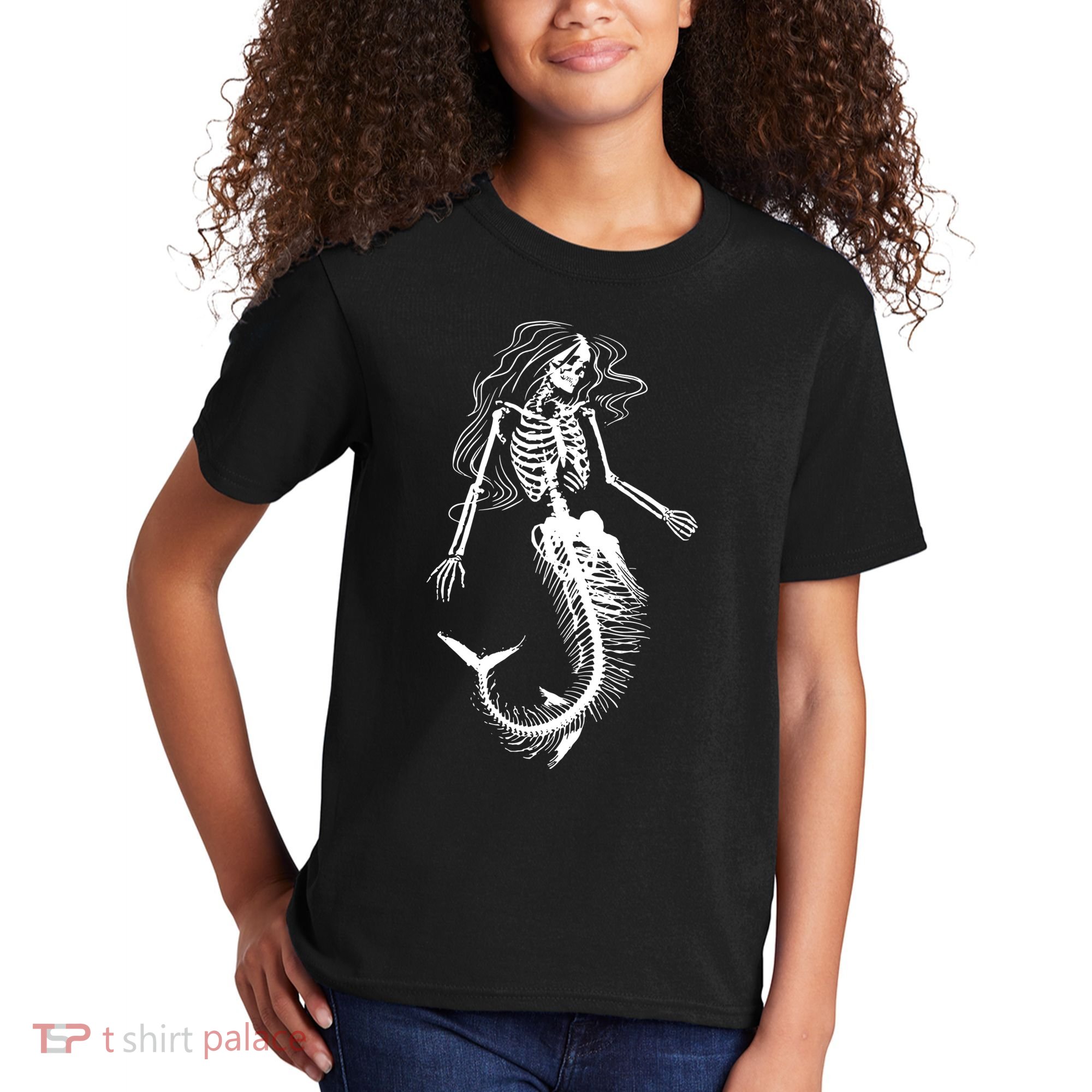 Mermaid Skeleton Halloween Costume Women Girls Kids T-Shirt