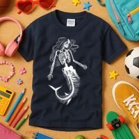 Mermaid Skeleton Halloween Costume Women Girls Kids T-Shirt thumb 3