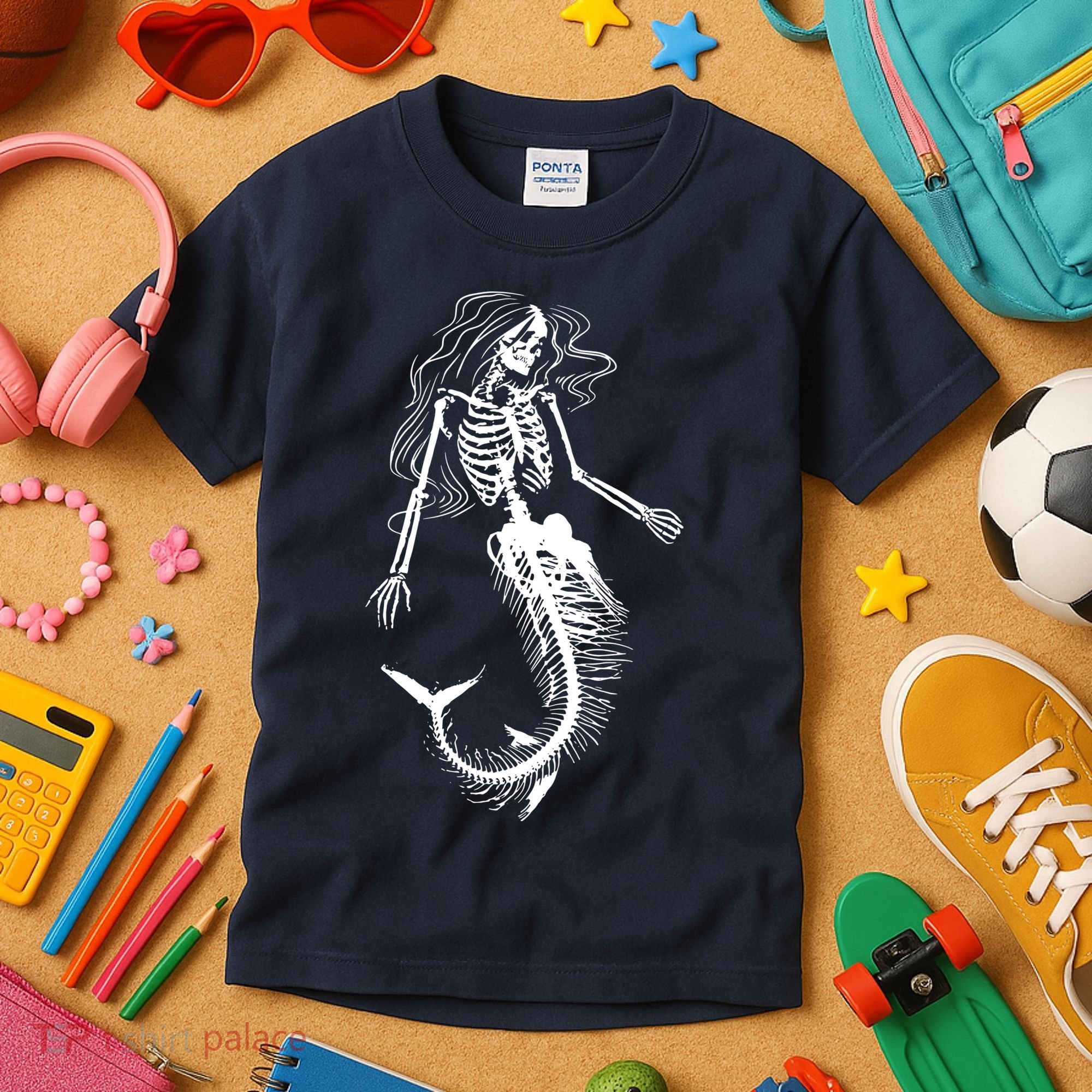 Mermaid Skeleton Halloween Costume Women Girls Kids T-Shirt
