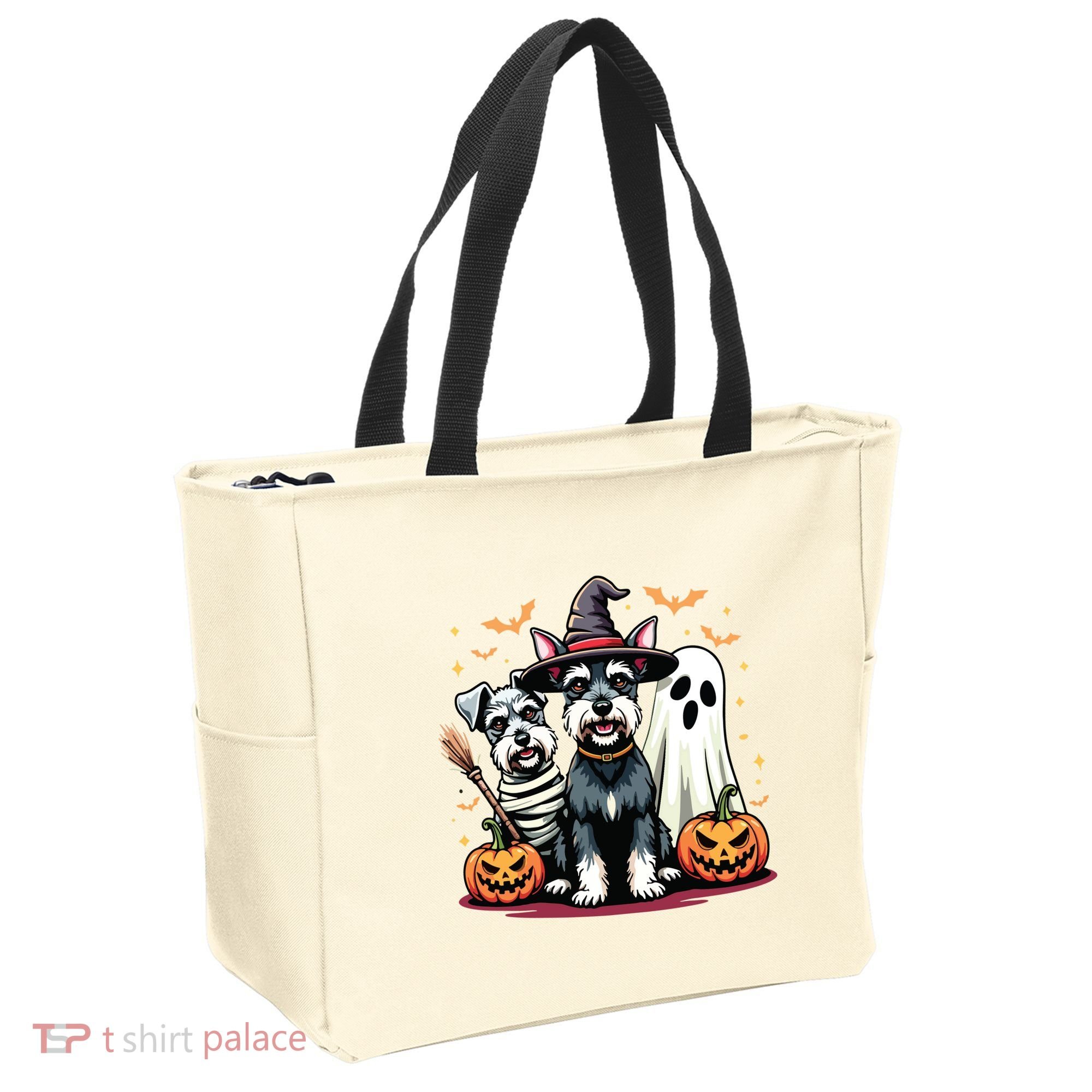 Miniature Schnauzer Halloween Costume Mummy Witch Ghost Dog Tote Bag