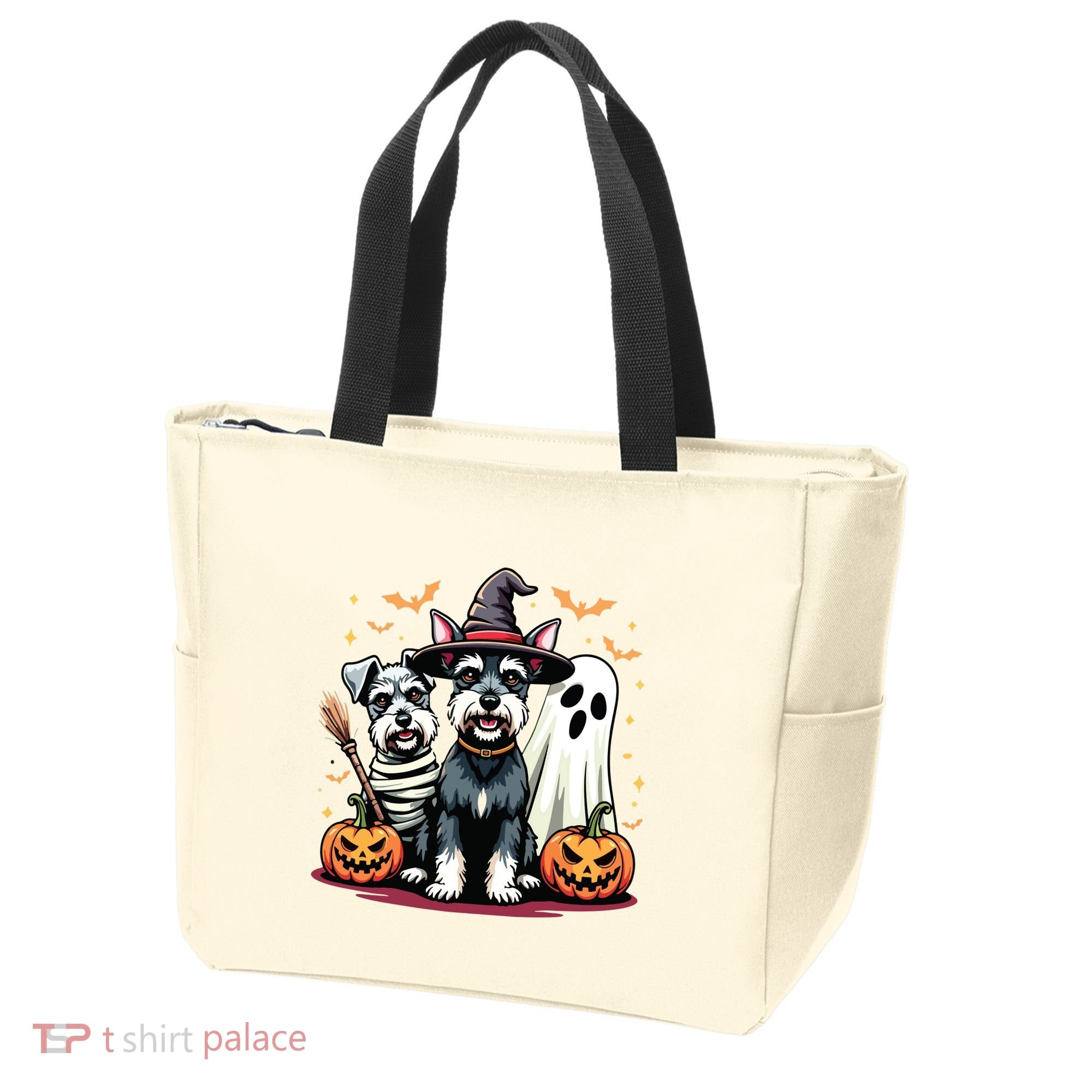 Miniature Schnauzer Halloween Costume Mummy Witch Ghost Dog Tote Bag