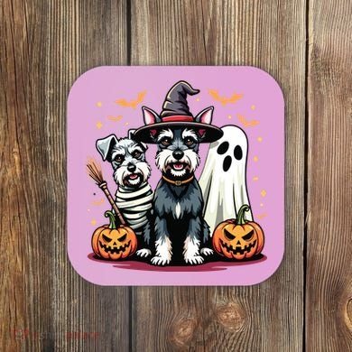 Miniature Schnauzer Halloween Costume Mummy Witch Ghost Dog Coaster