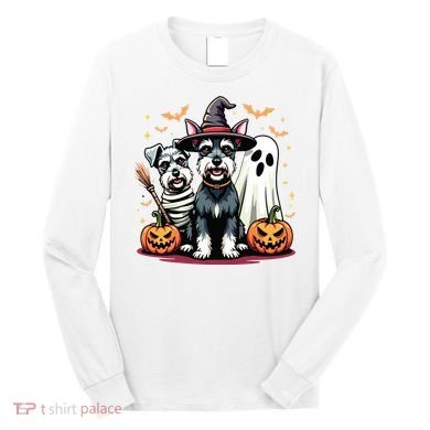 Miniature Schnauzer Halloween Costume Mummy Witch Ghost Dog Long Sleeve Shirt
