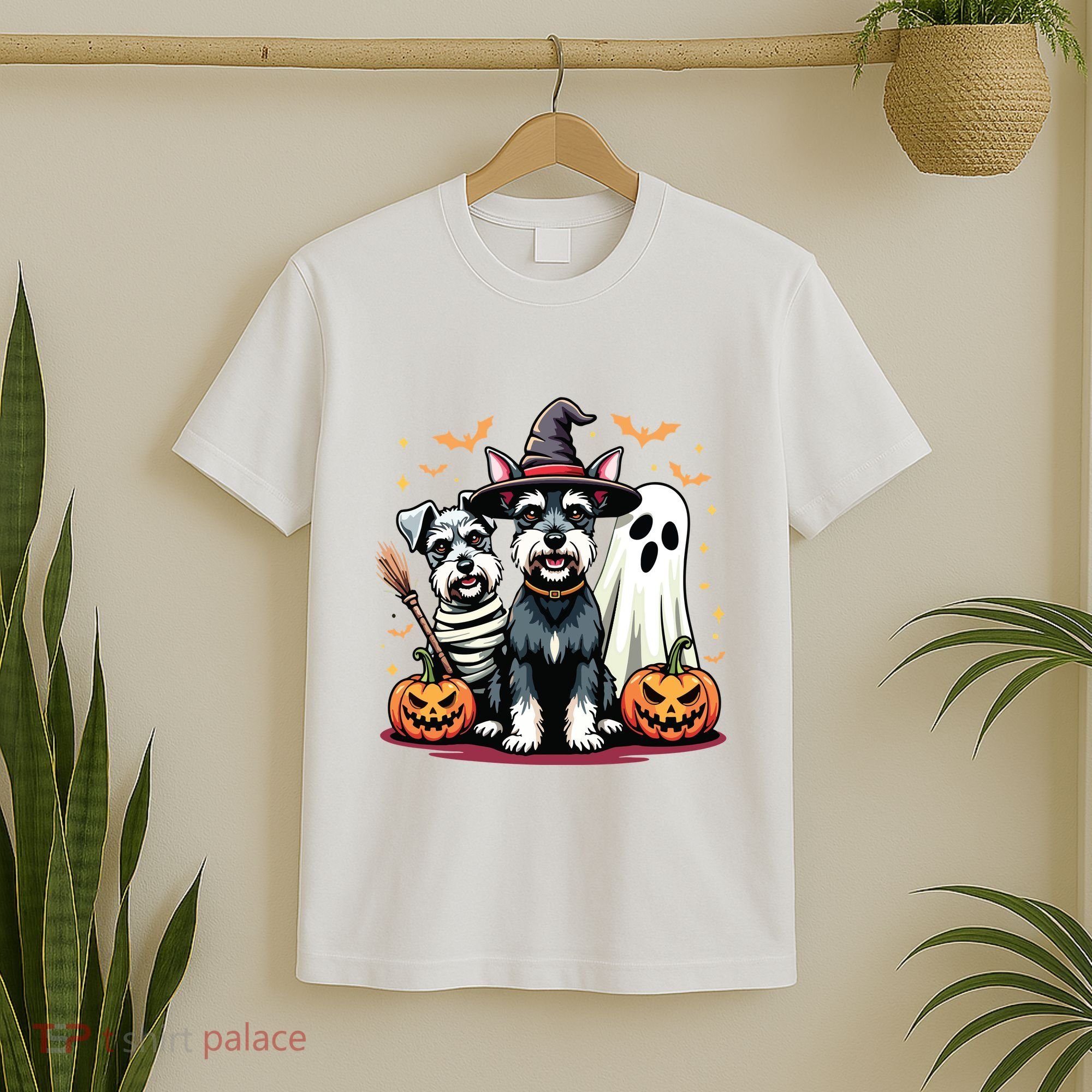 Miniature Schnauzer Halloween Costume Mummy Witch Ghost Dog T-Shirt