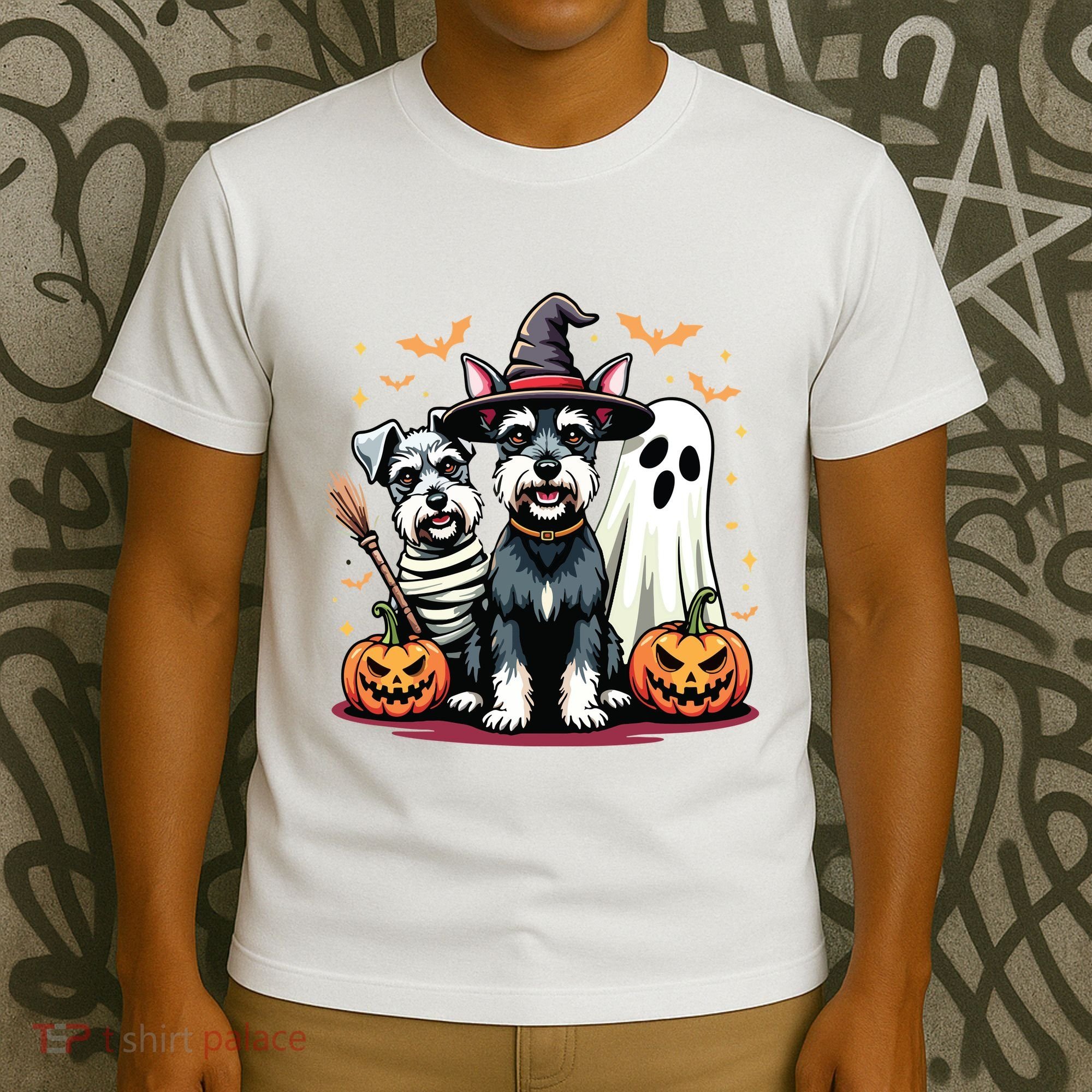 Miniature Schnauzer Halloween Costume Mummy Witch Ghost Dog T-Shirt
