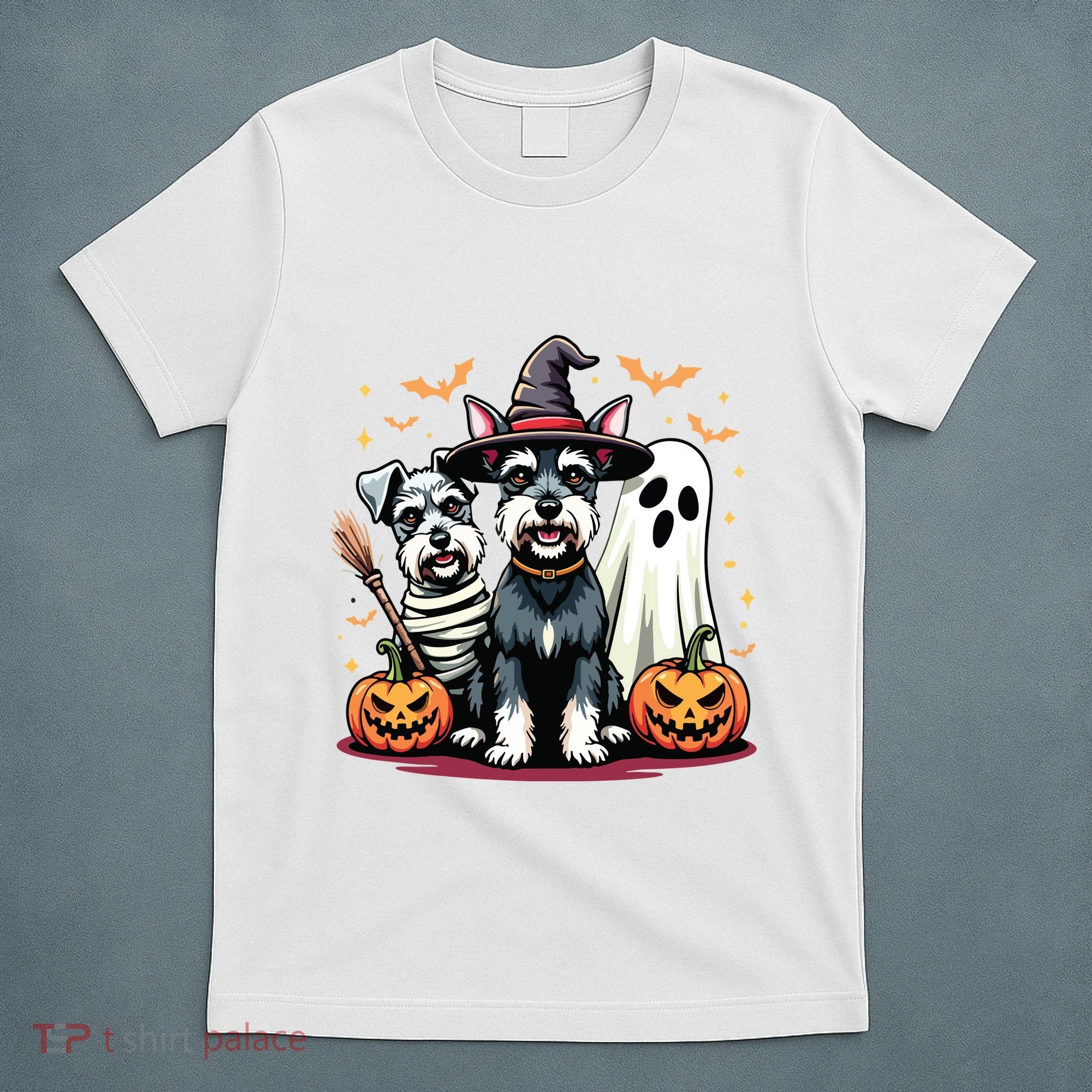 Miniature Schnauzer Halloween Costume Mummy Witch Ghost Dog T-Shirt