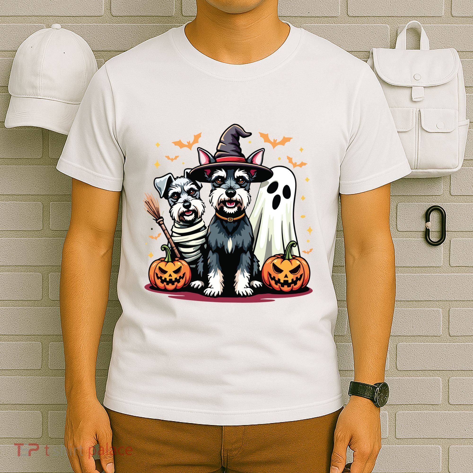 Miniature Schnauzer Halloween Costume Mummy Witch Ghost Dog T-Shirt