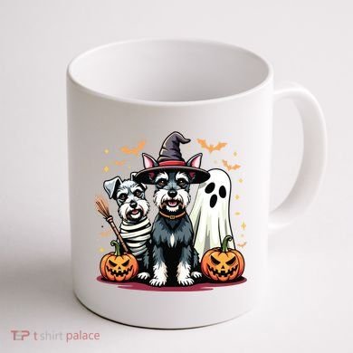 Miniature Schnauzer Halloween Costume Mummy Witch Ghost Dog Coffee Mug back
