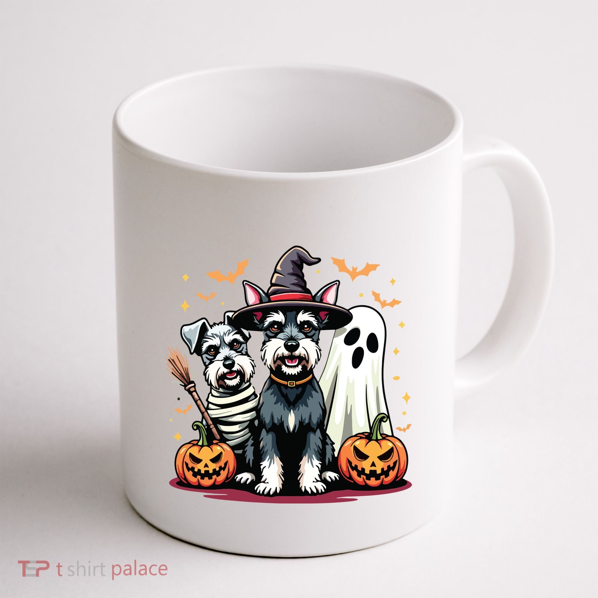Miniature Schnauzer Halloween Costume Mummy Witch Ghost Dog Coffee Mug