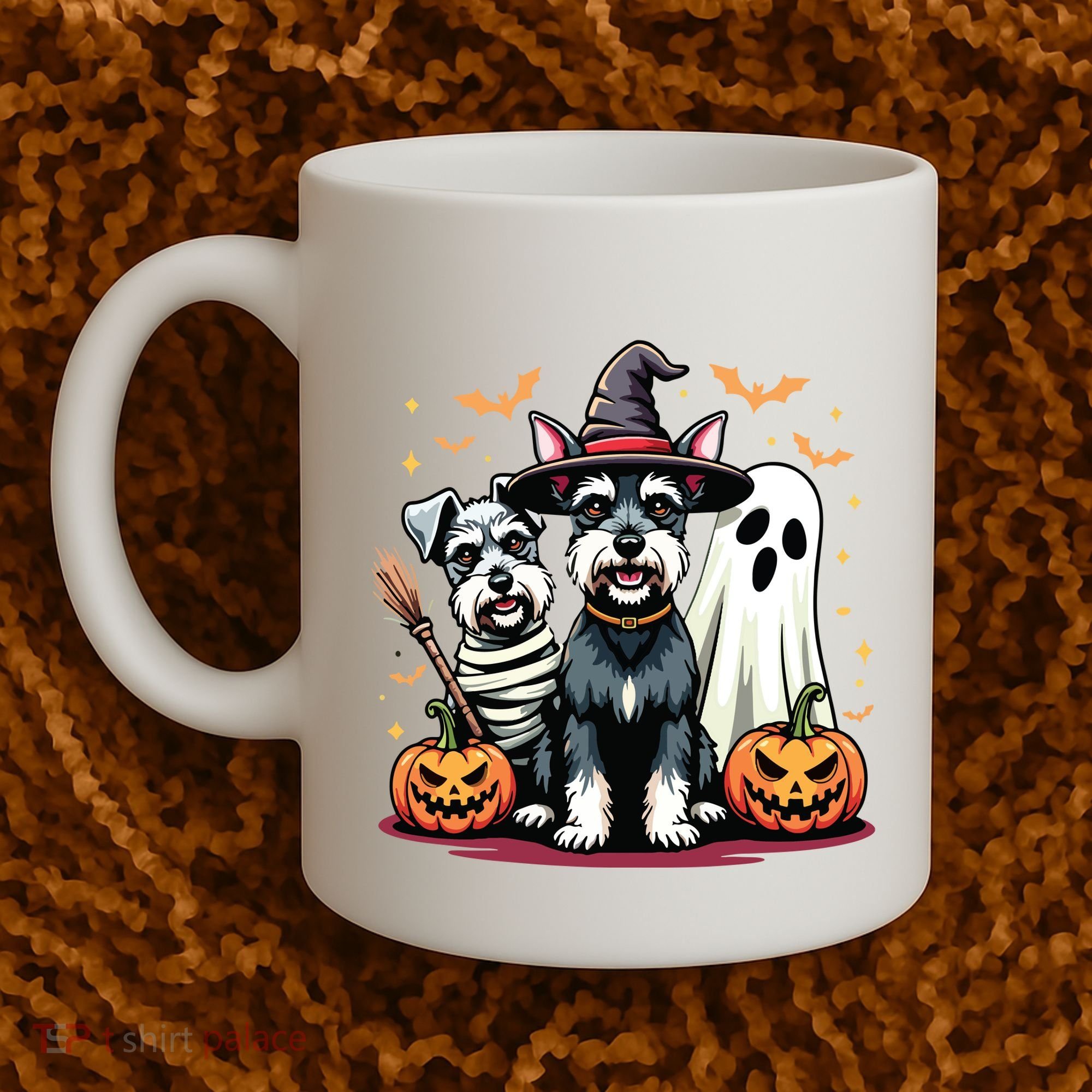 Miniature Schnauzer Halloween Costume Mummy Witch Ghost Dog Coffee Mug