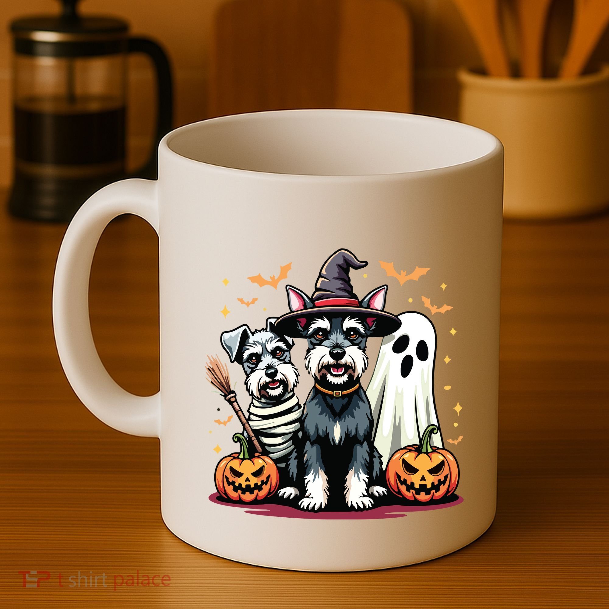 Miniature Schnauzer Halloween Costume Mummy Witch Ghost Dog Coffee Mug