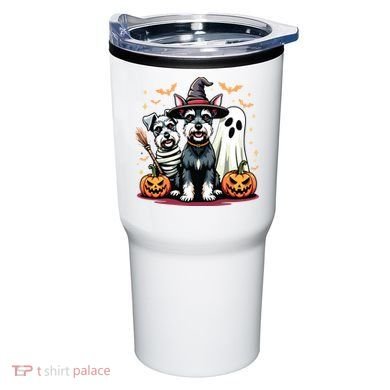 Miniature Schnauzer Halloween Costume Mummy Witch Ghost Dog Tumbler