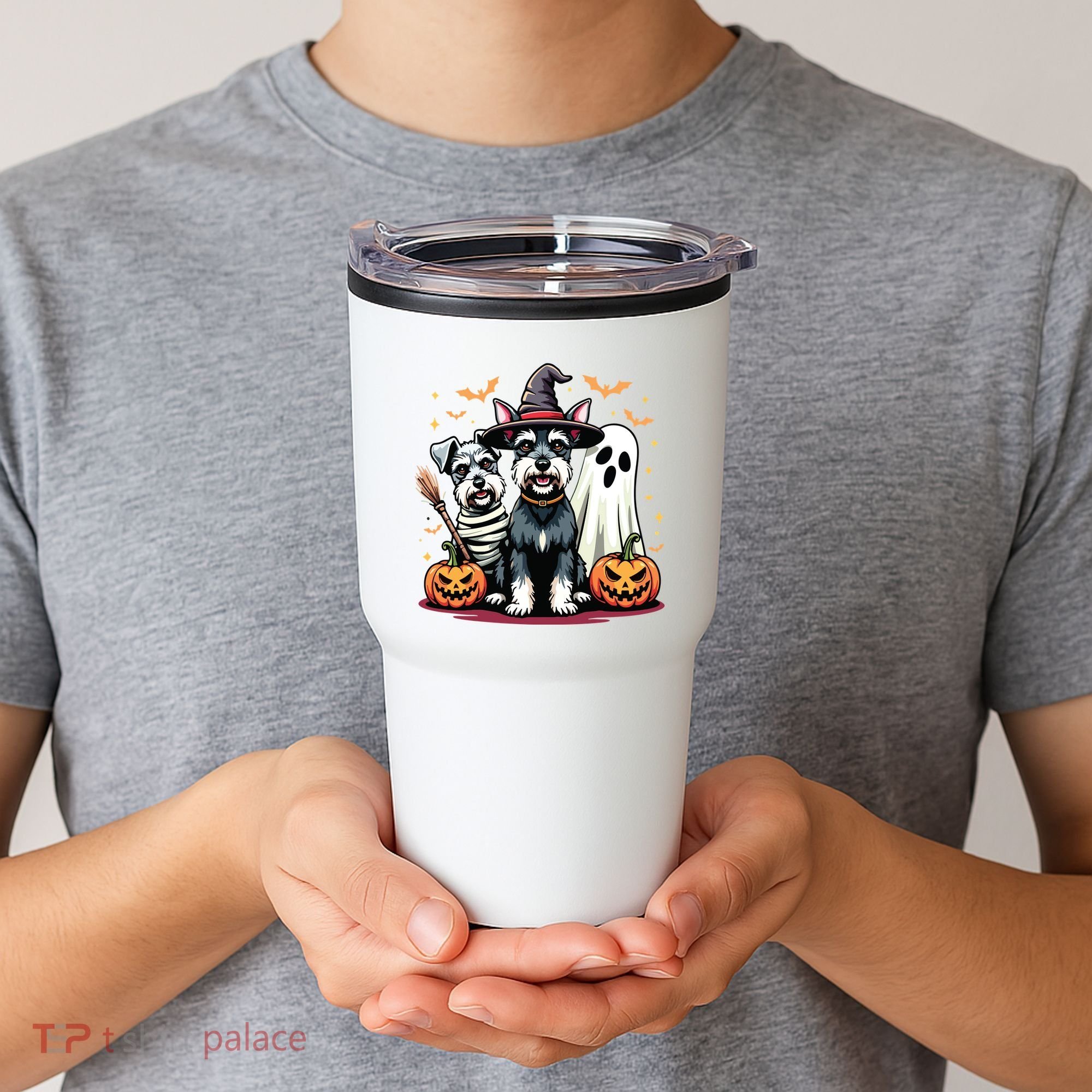 Miniature Schnauzer Halloween Costume Mummy Witch Ghost Dog Tumbler