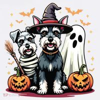 Miniature Schnauzer Halloween Costume Mummy Witch Ghost Dog Mousepad thumb 1