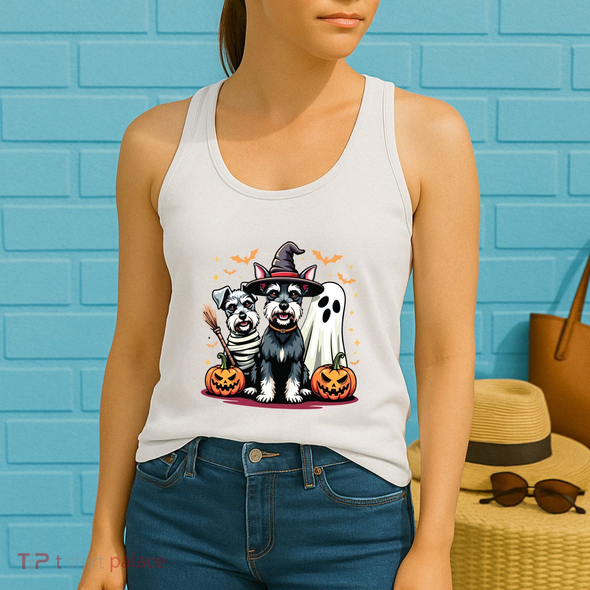 Miniature Schnauzer Halloween Costume Mummy Witch Ghost Dog Women's Tank Top