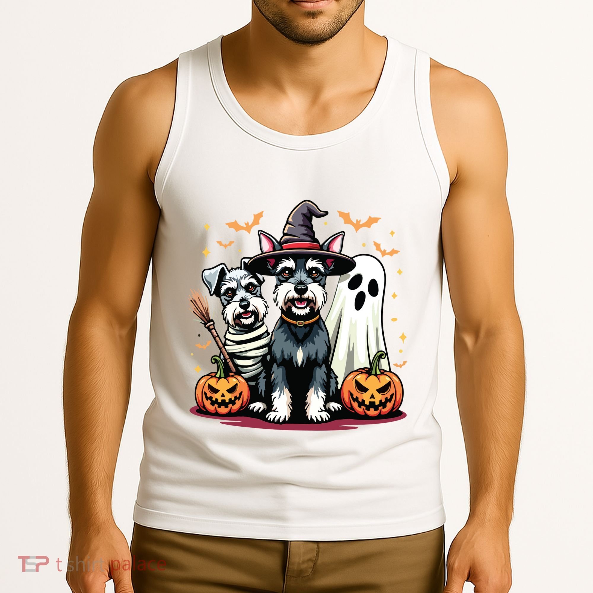 Miniature Schnauzer Halloween Costume Mummy Witch Ghost Dog Tank Top