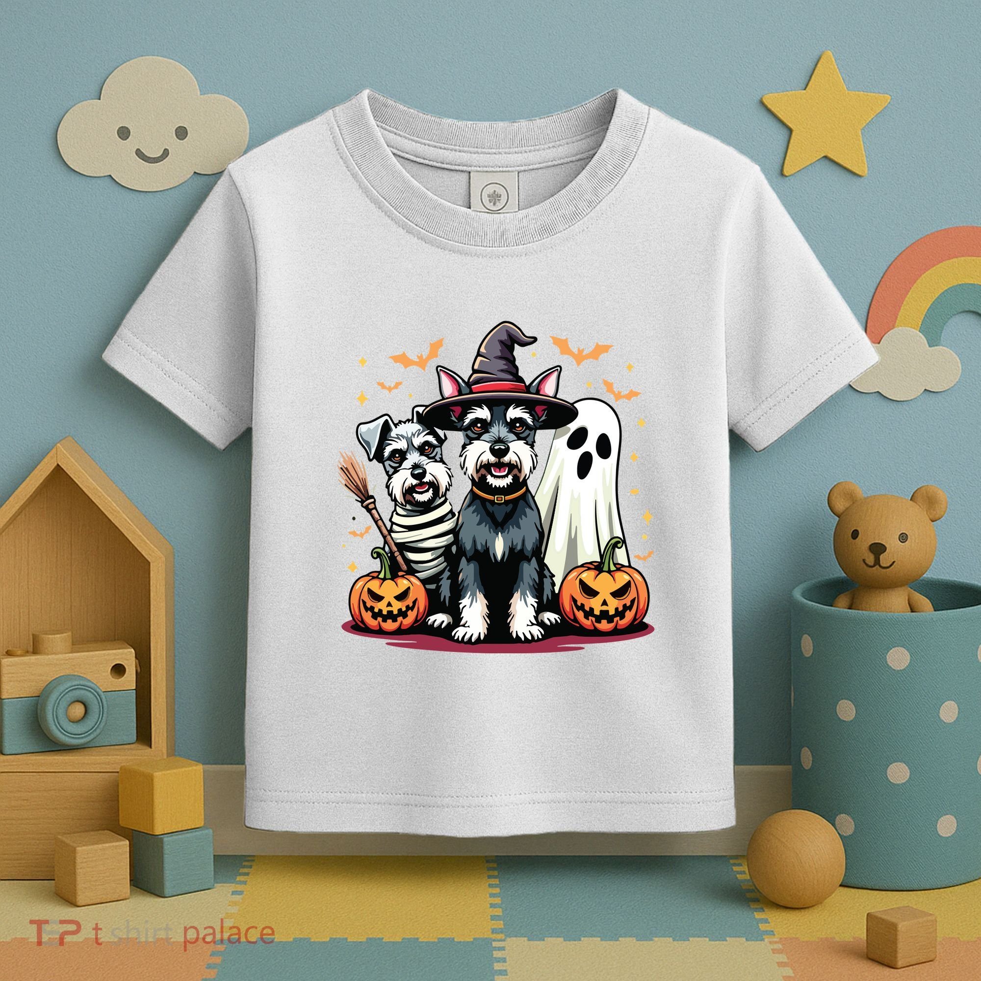 Miniature Schnauzer Halloween Costume Mummy Witch Ghost Dog Toddler T-Shirt