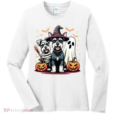 Miniature Schnauzer Halloween Costume Mummy Witch Ghost Dog Women's Long Sleeve Shirt