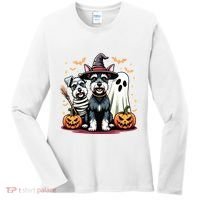 Miniature Schnauzer Halloween Costume Mummy Witch Ghost Dog Women's Long Sleeve Shirt thumb 0