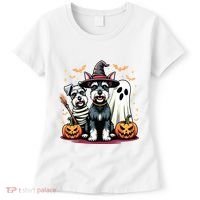 Miniature Schnauzer Halloween Costume Mummy Witch Ghost Dog Women's T-Shirt thumb 0