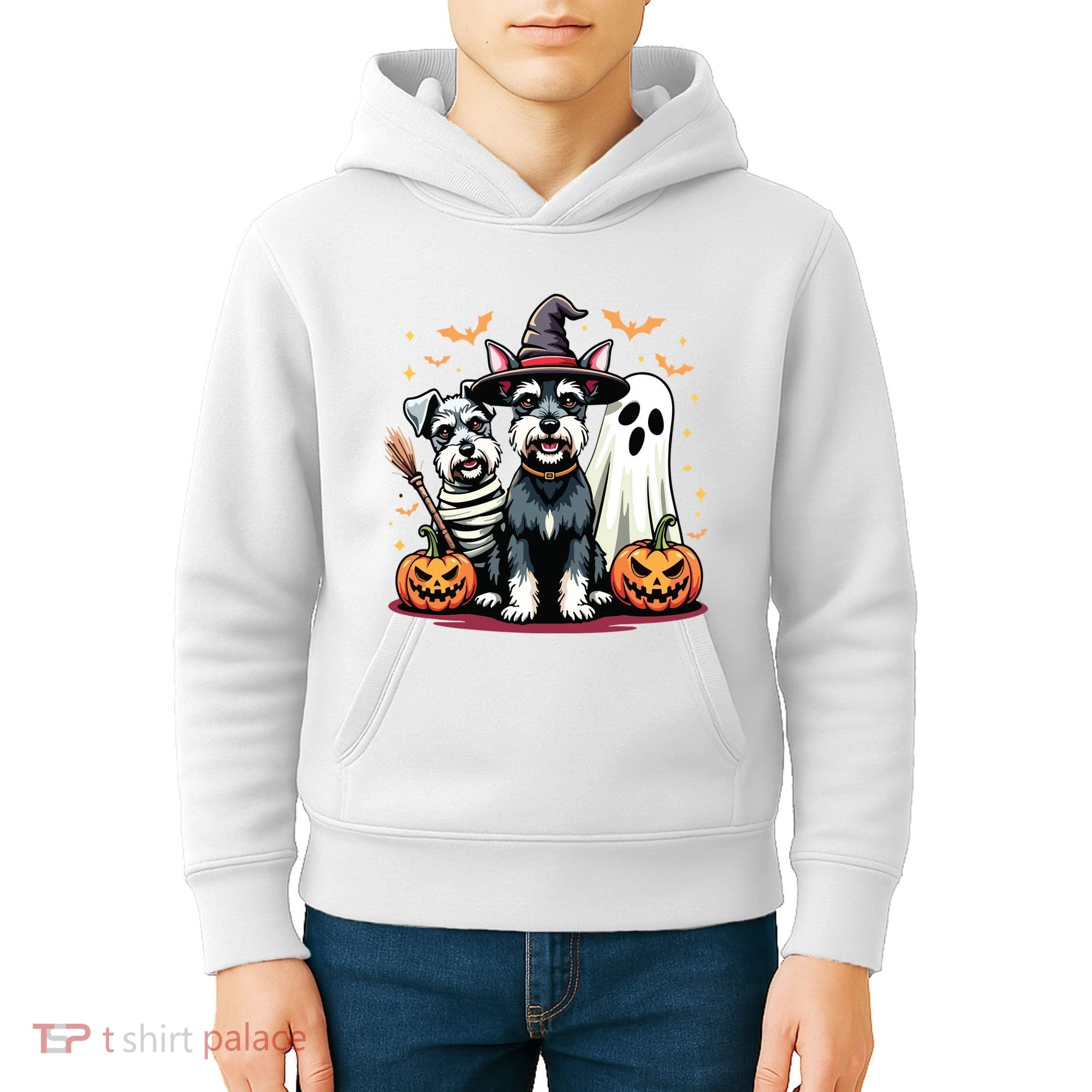 Miniature Schnauzer Halloween Costume Mummy Witch Ghost Dog Kids Hoodie